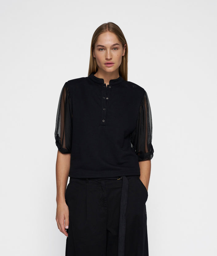 10days balloon sleeve polo blouse black
