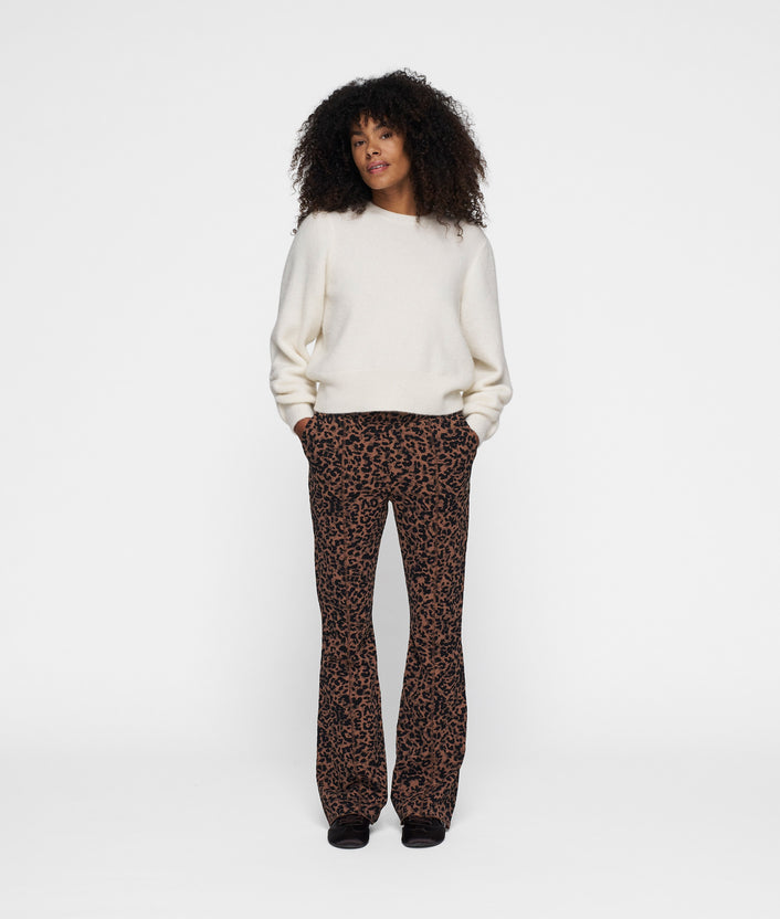 10days flared pants leopard dark fudge