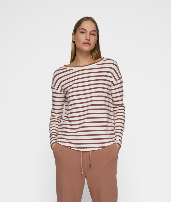 10days long sleeve tee linen stripes ecru/fudge