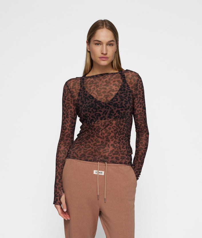 10days mesh long sleeve tee leopard dark fudge