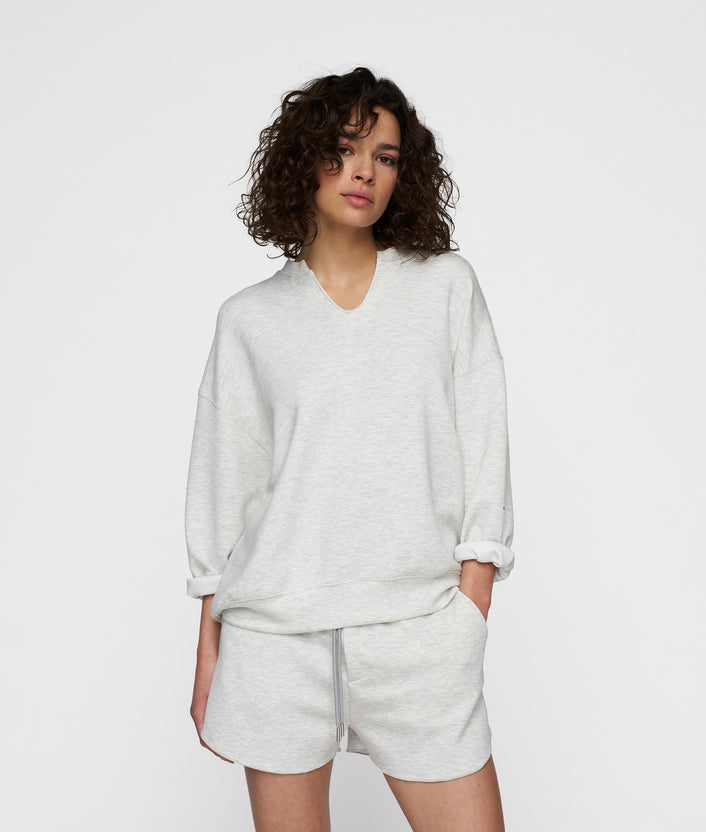 10days soft scuba v-neck sweater white grey melee