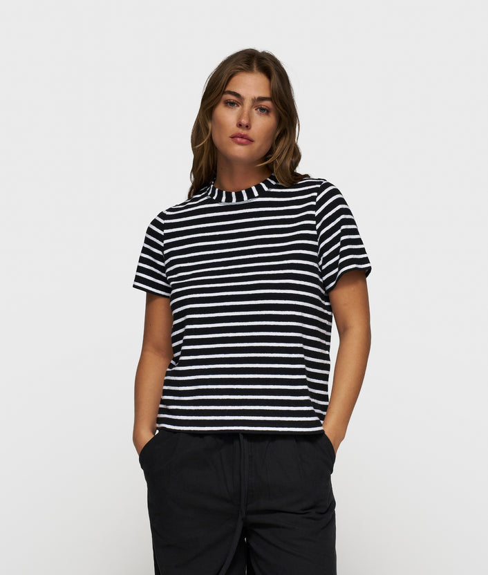 10days THE PETITE TEE LINEN STRIPES black/white