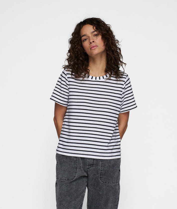10days THE PETITE TEE LINEN STRIPES white/black