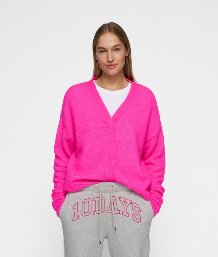10days v-neck knit sweater neon pink