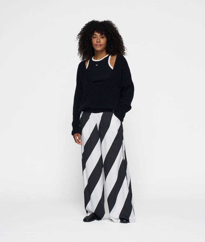 10days wide leg pants satin stripes ecru/black