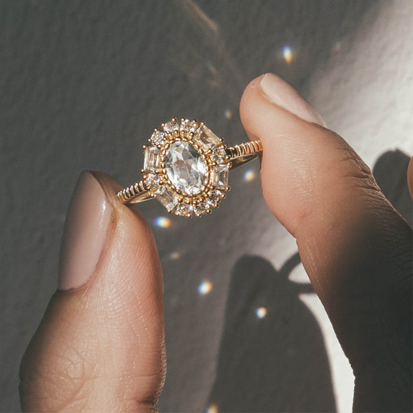 24kae 14K Massief Goud Met Witte Topaas Steen - 114006G