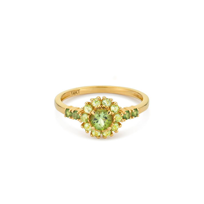 24kae 14K massief gouden ring met groene peridot steen - 114002G