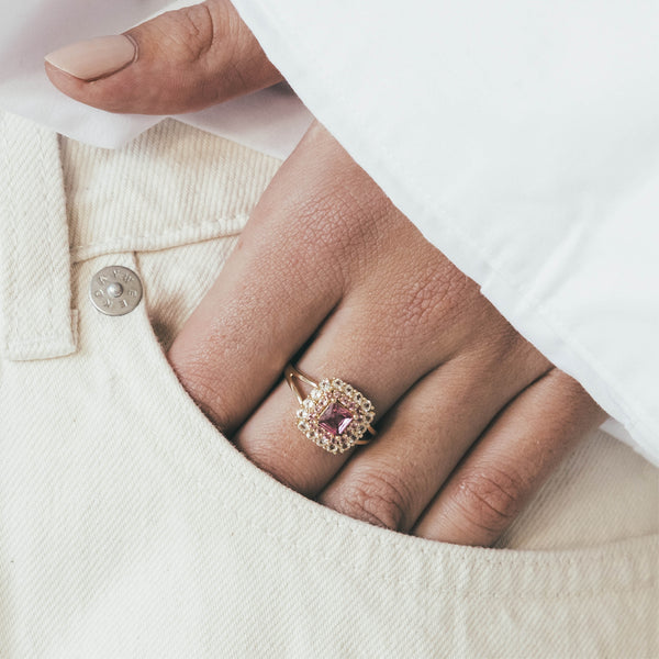 24kae 14K Massief Gouden Ring Met Roze Toermalijn Steen - 114001G