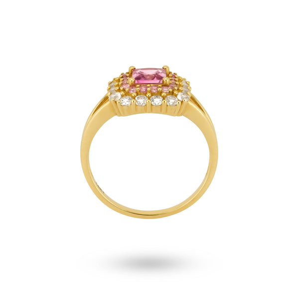 24kae 14K Massief Gouden Ring Met Roze Toermalijn Steen - 114001G