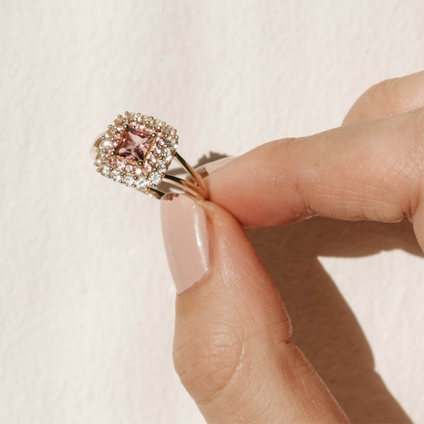 24kae 14K Massief Gouden Ring Met Roze Toermalijn Steen - 114001G