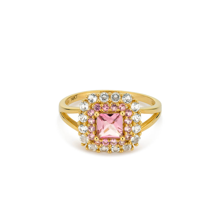 24kae 14K massief gouden ring met roze toermalijn steen - 114001G