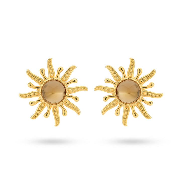 24kae Bold sun earring with brown stone - 434002B