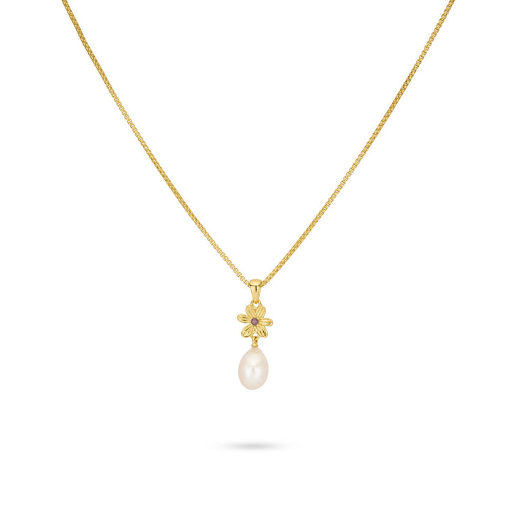 24kae Ketting met bloem en zoetwaterparel - 32488Y