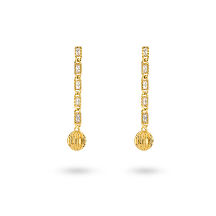 24kae Oorbel met witte steentjes en bol - 424114Y