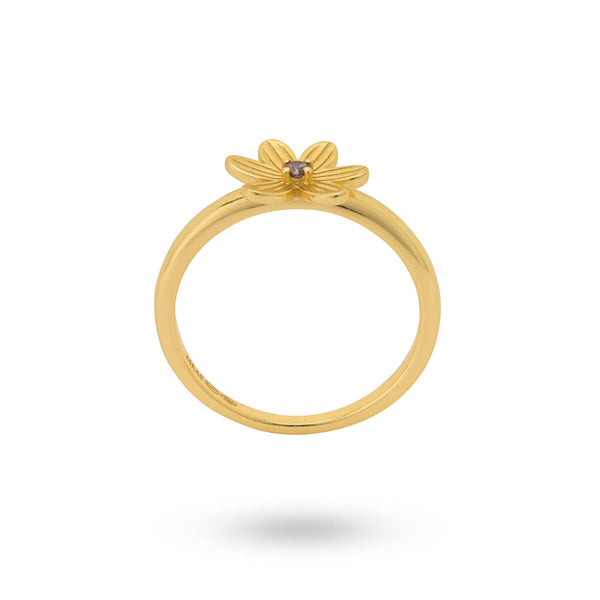 24kae Ring Met Bloem En Roze Steen - 124155Y