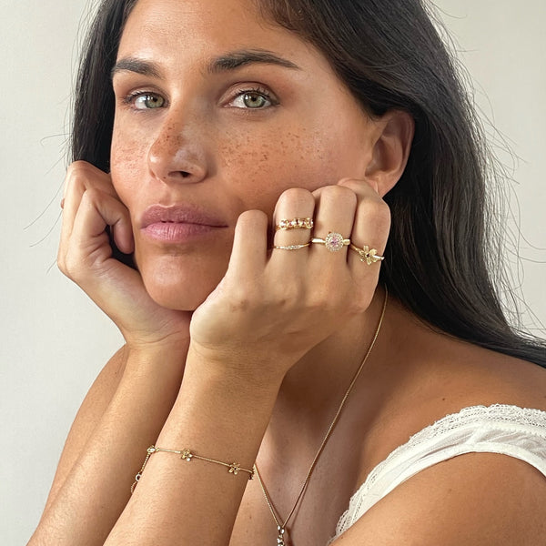 24kae Ring Met Roze Stenen - 124144Y