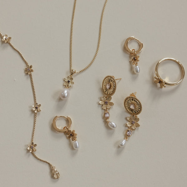 24kae Armband Met Kleine Bloemen En Roze Steen - 22477Y