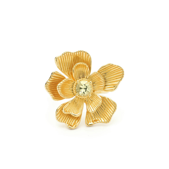24kae Bloemvormige statement ring met groene steen - 124154Y
