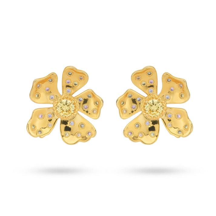 24kae Bold flower shaped earring with colored stones - 434005B
