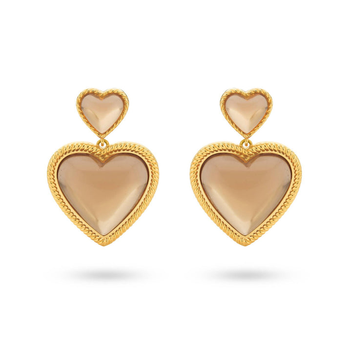 24kae Bold heart shaped earrings with brown stones - 434003B