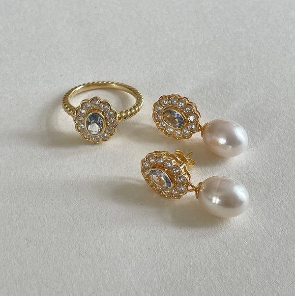 24kae Oorbel Met Gekleurde Stenen En Zoetwaterparel - 424109S