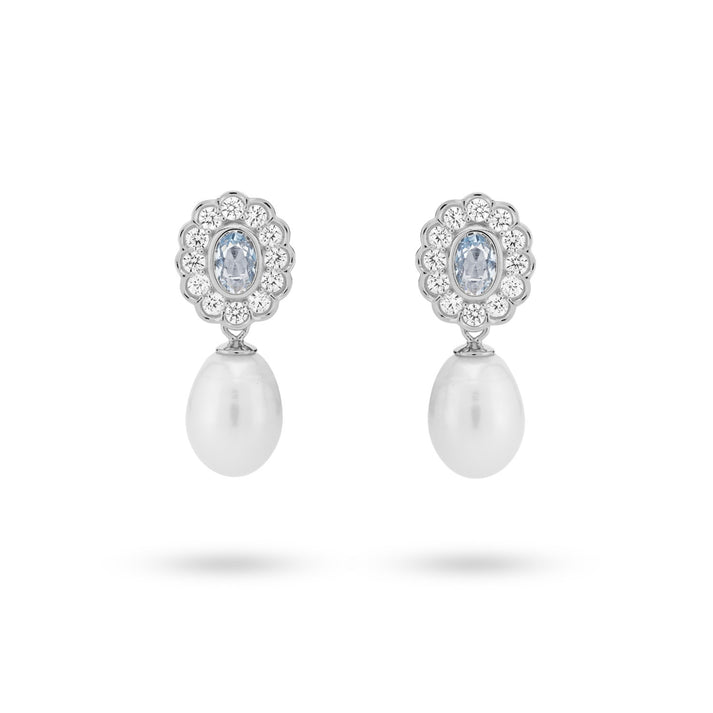 24kae Oorbel met gekleurde stenen en zoetwaterparel - 424109S