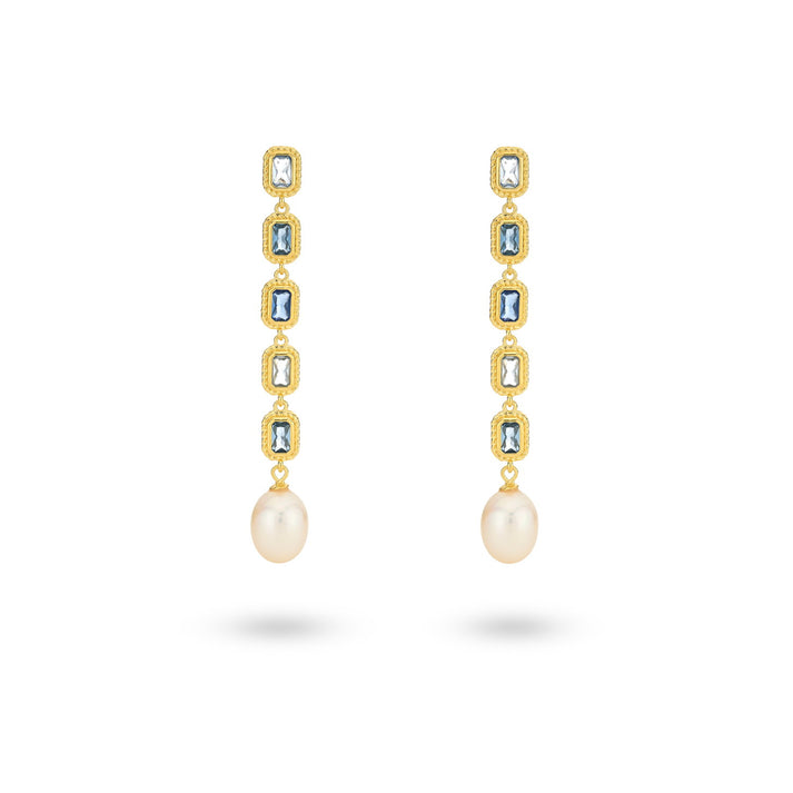 24kae Oorbel met gekleurde stenen en zoetwaterparel - 424105Y