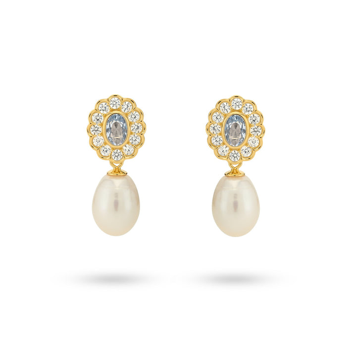 24kae Oorbel met gekleurde stenen en zoetwaterparel - 424109Y