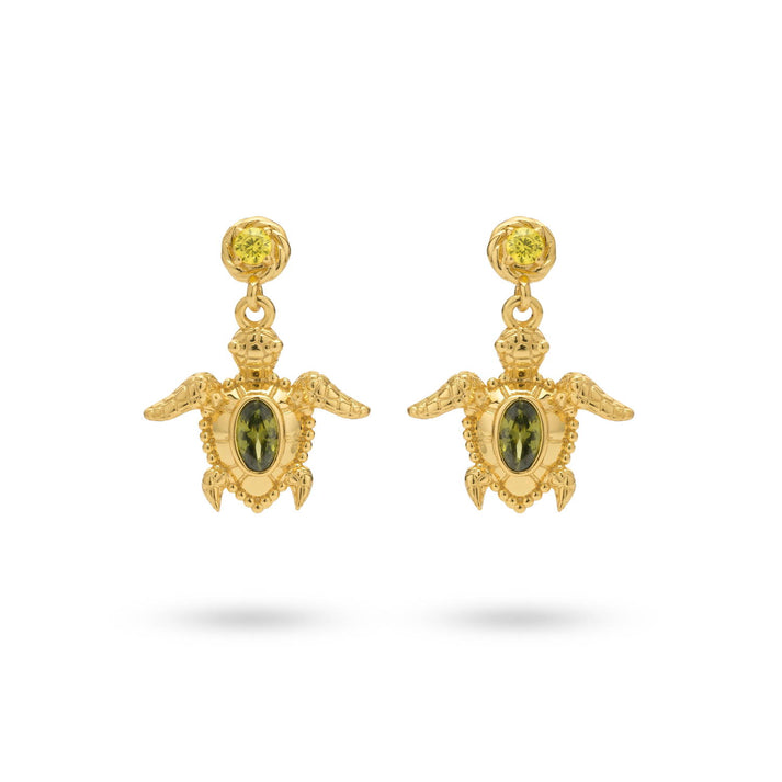 24kae Oorbel met schildpad en groene stenen - 424130Y