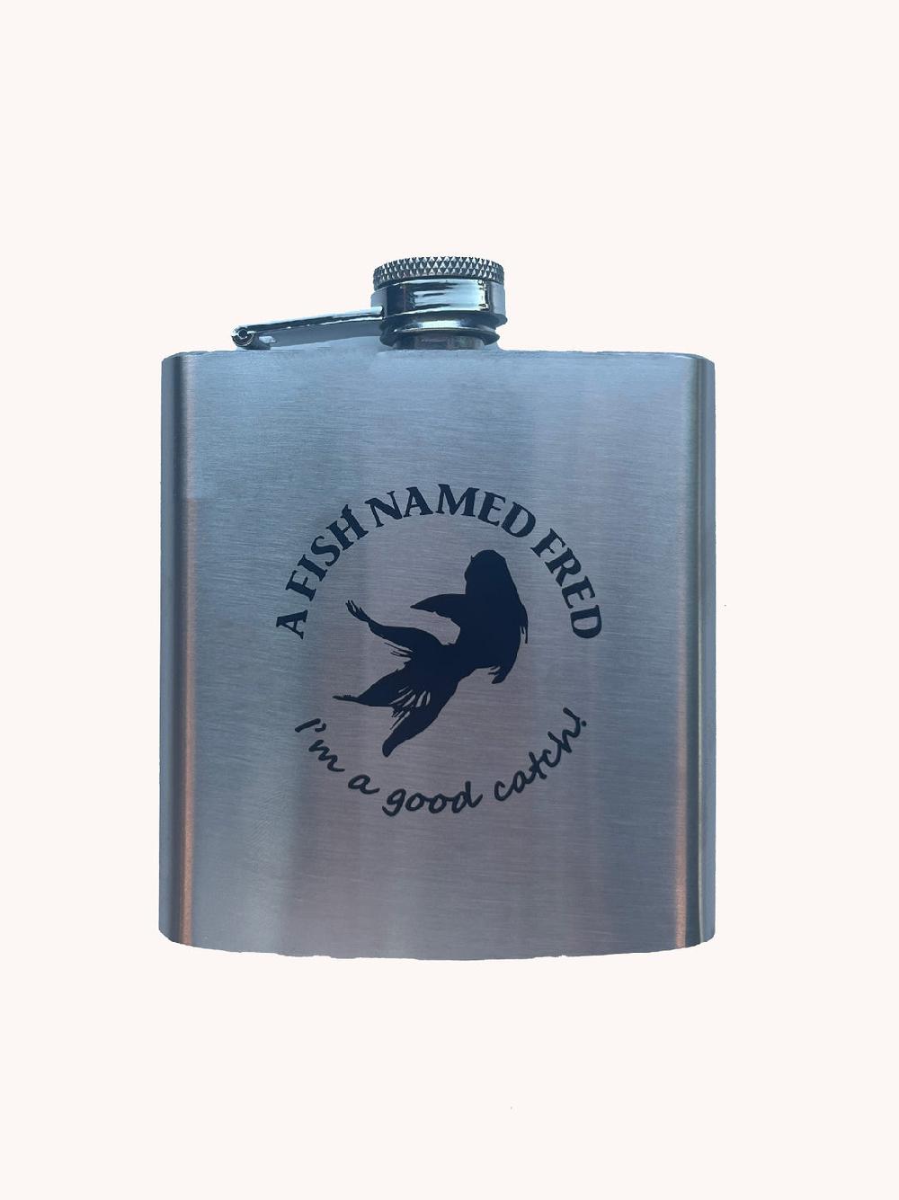 a fish named fred Branded hip flask 1 piece