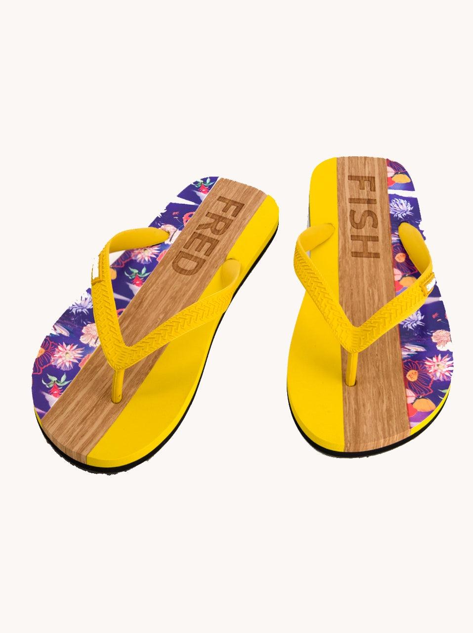 a fish named fred Flip Flops Tropical yellow