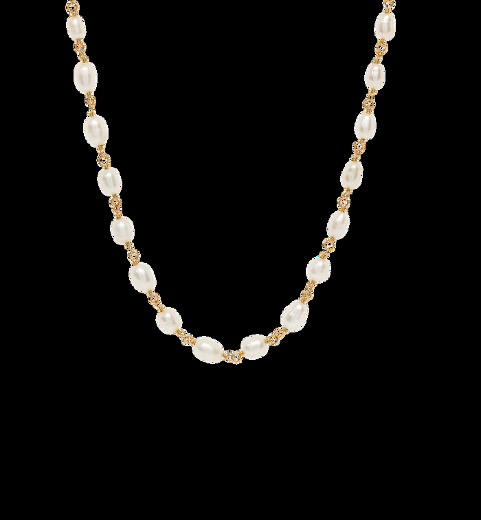 anna nina Clutching Pearls Necklace Gold Plated