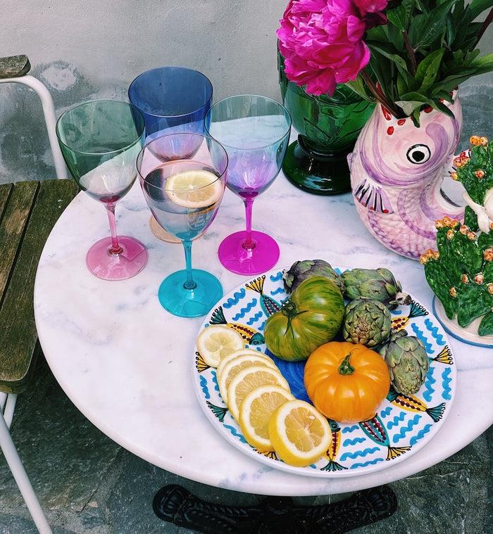 Anna Nina Faded Green Wine Glass