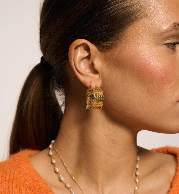 Anna Nina French Lace Hoop Earrings Gold Plated