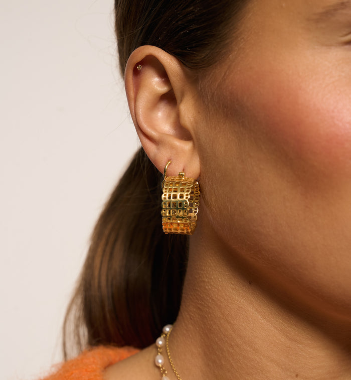 Anna Nina French Lace Hoop Earrings Gold Plated