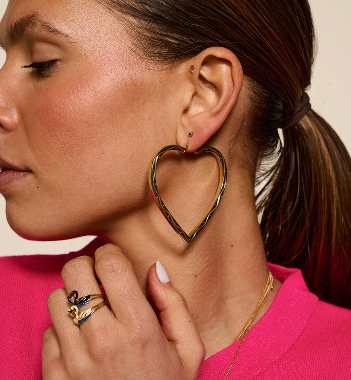 Anna Nina Funky Love Hoop Earrings Gold Plated