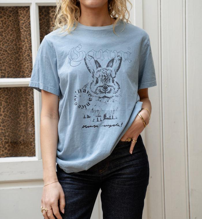 Anna Nina GANNI Blue Basic Jersey T-shirt Blue