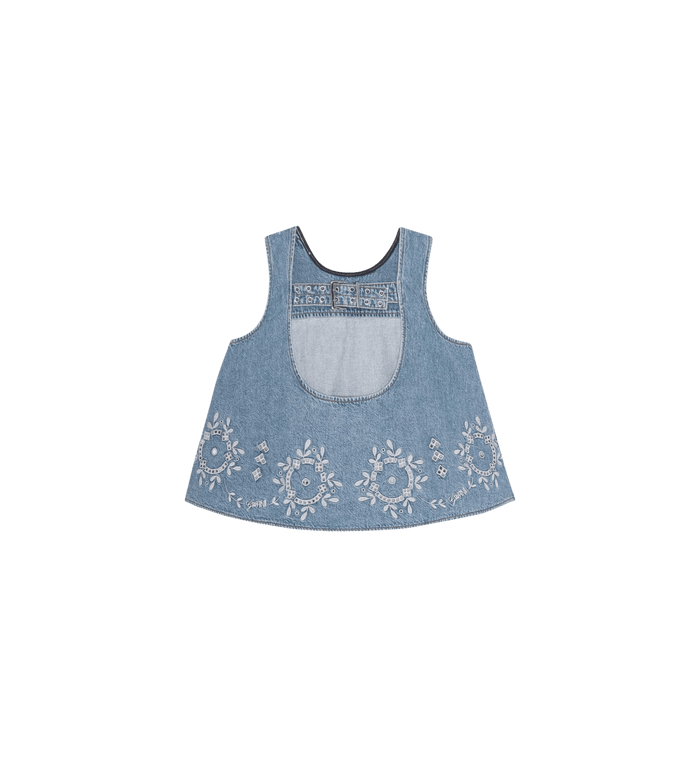 Anna Nina GANNI Denim Broderie Anglaise Top Blue