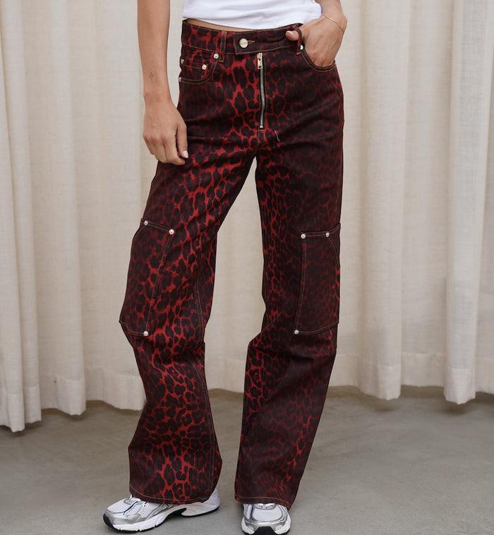 Anna Nina GANNI Foil Denim Andi Cargo Jeans Pink