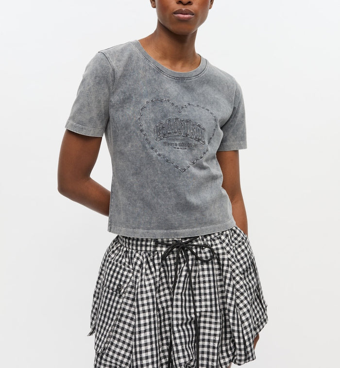 Anna Nina GANNI Jersey Heart Small T-Shirt Grey