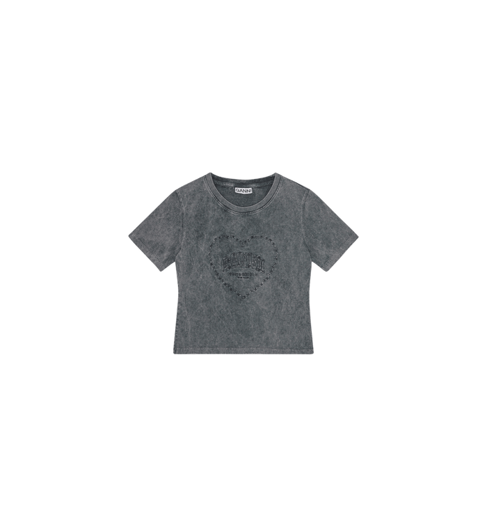 anna nina GANNI Jersey Heart Small T-Shirt Grey