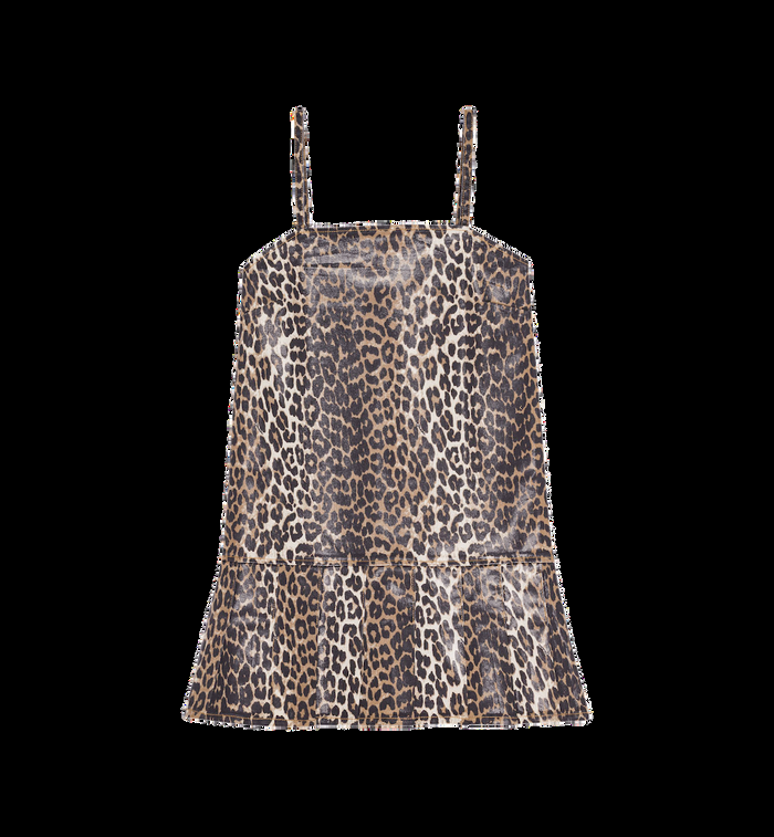 anna nina GANNI Leopard Denim Strap Dress Brown