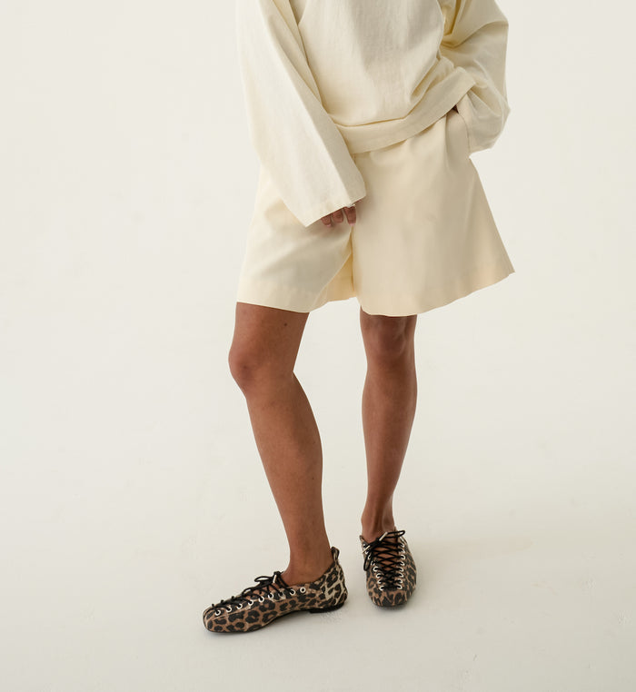 Anna Nina GANNI Leopard Lace Up Ballerina Brown