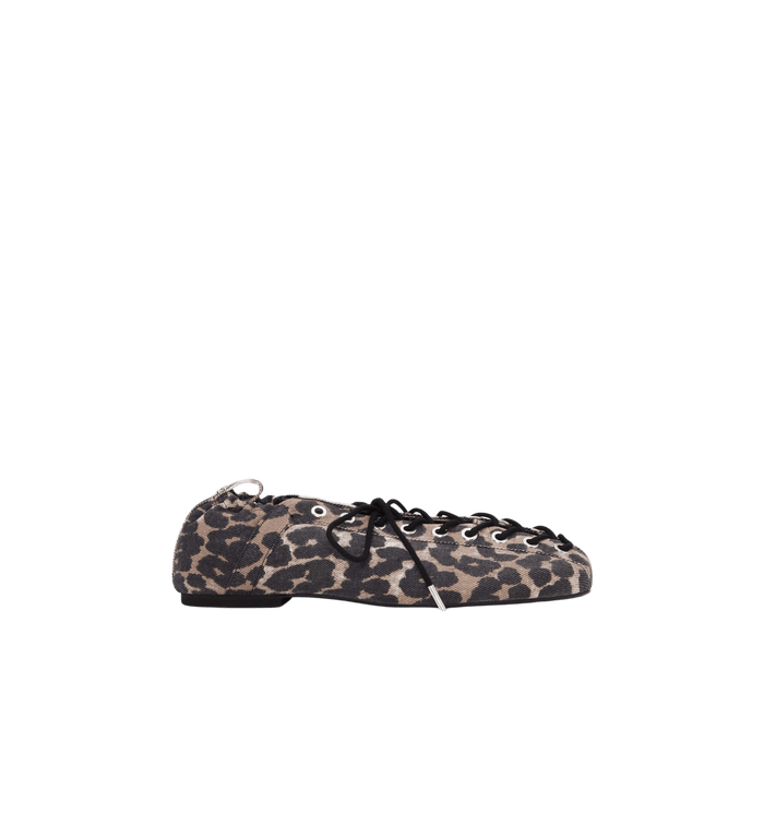 Anna Nina GANNI Leopard Lace Up Ballerina Brown