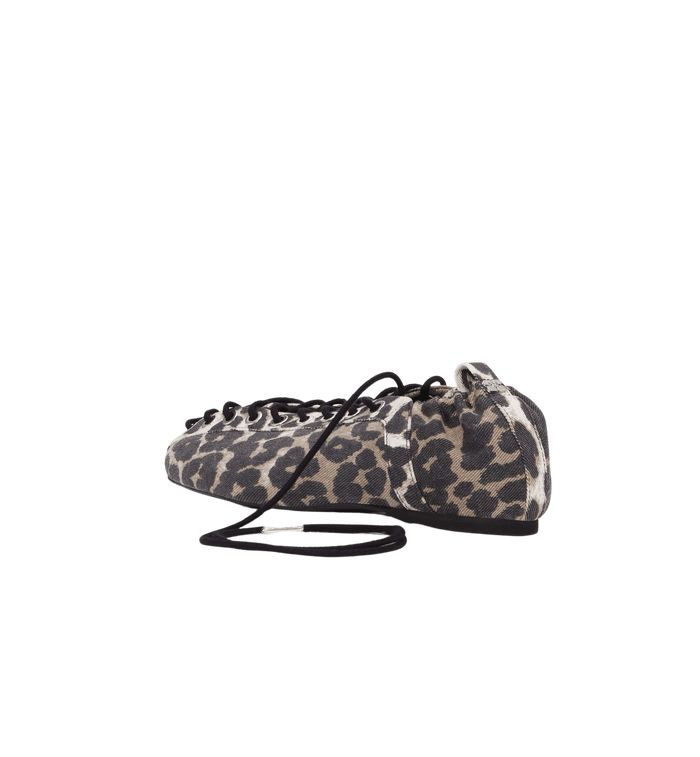 Anna Nina GANNI Leopard Lace Up Ballerina Brown