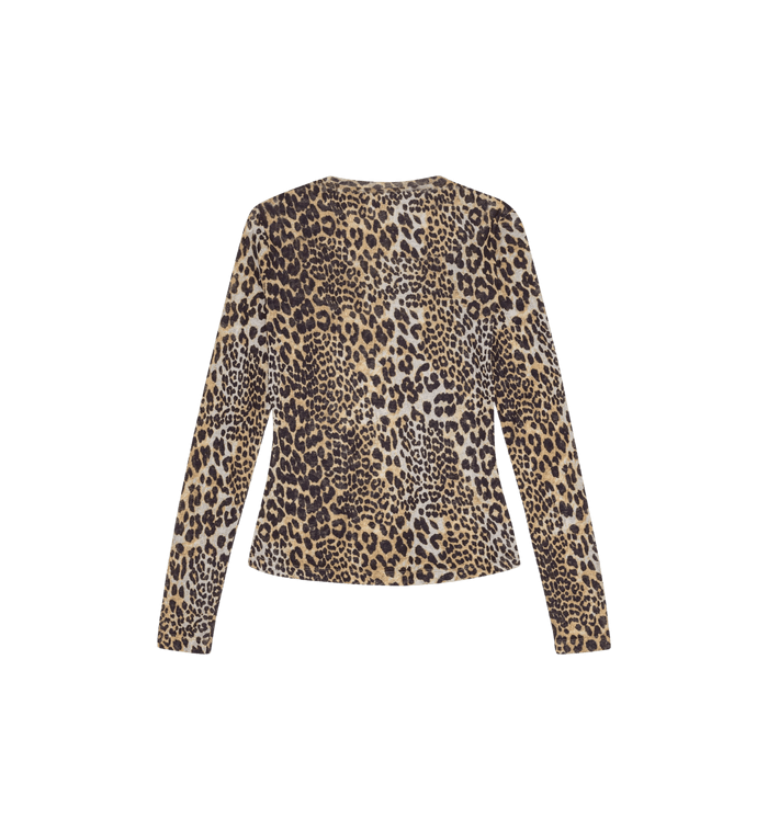 Anna Nina GANNI Leopard Mesh Long Sleeve Top Brown