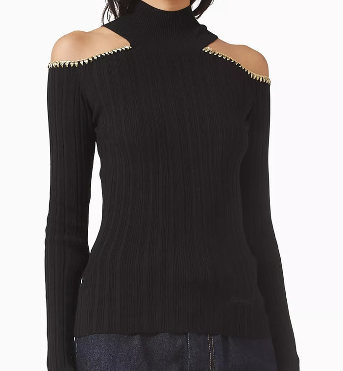 Anna Nina GANNI Open Shoulder Rib Top Black