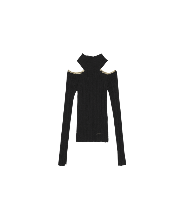 anna nina GANNI Open Shoulder Rib Top Black