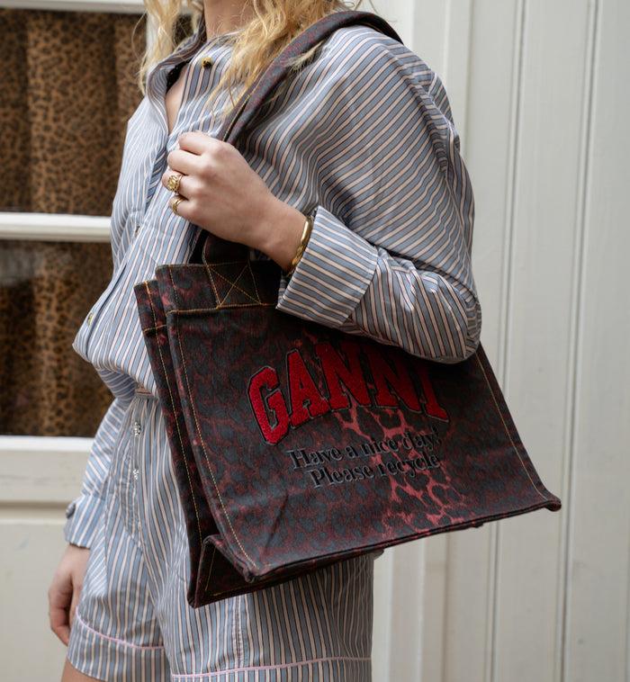 Anna Nina GANNI Red Leopard Canvas Tote Bag