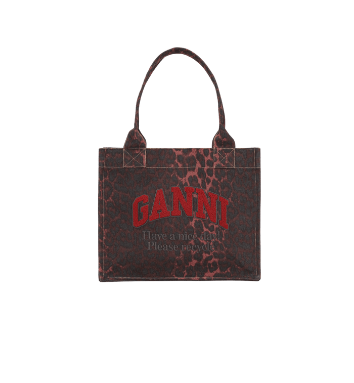 anna nina GANNI Red Leopard Canvas Tote Bag